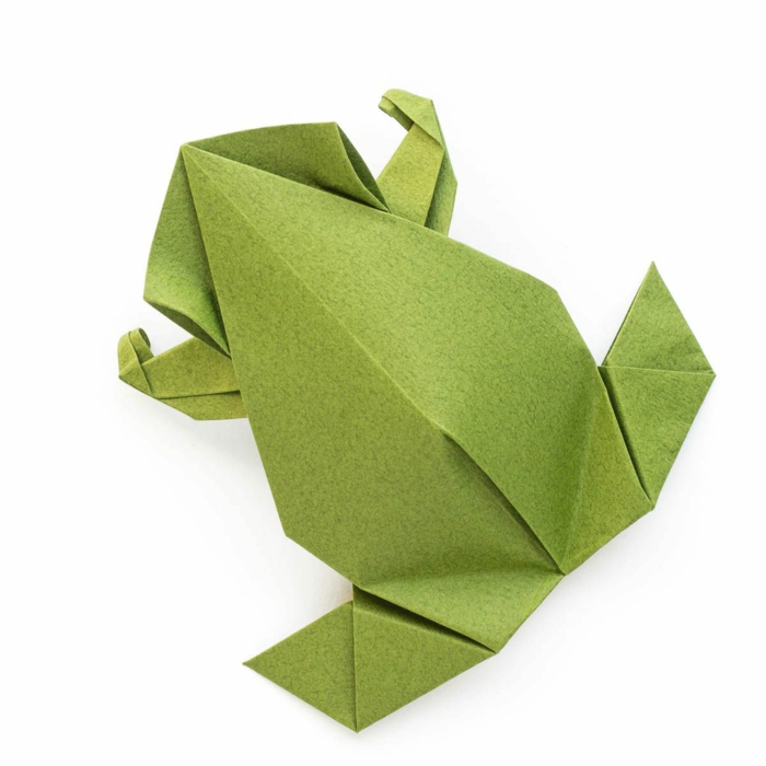 Origami Tiere aus Papier basteln, grüner Frosch, falten mit Kindern Anleitung, 
