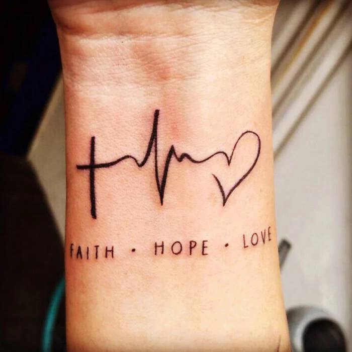 Liebe Glaube Hoffnung Tattoo am Handgelenk, Tattoo Motive mit Bedeutung 