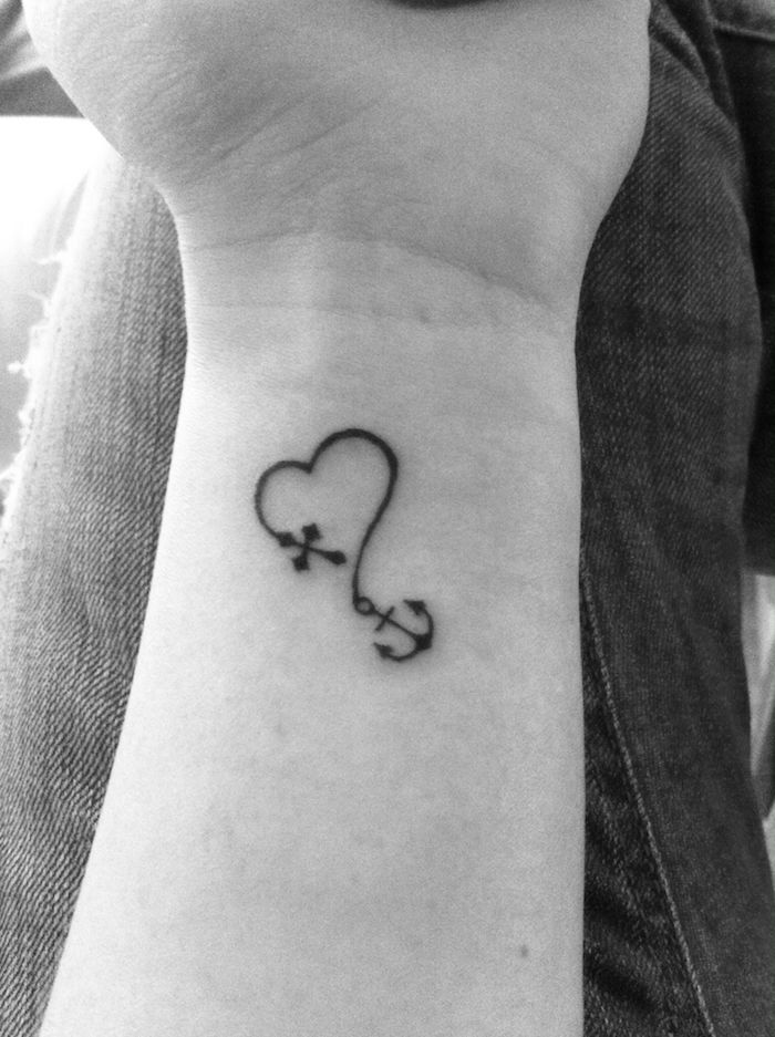 Herz Kreuz Anker Tattoo am Handgelenk, kleine Tattoos mit Bedeutung 