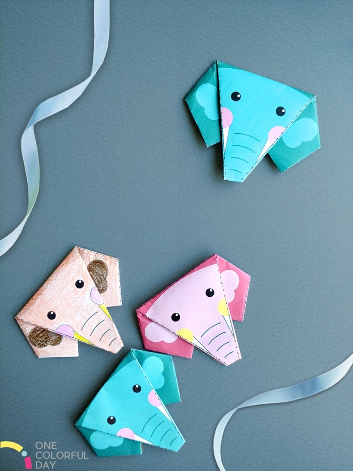 Origami Elefant in verschiedene Farben, Falten mit Kindern Anleitung, basteln mit Papier