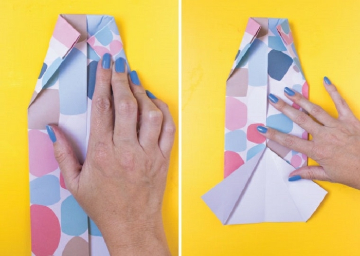 DIY Schritt für Schritt Anleitung, Falten mit Kindern Anleitung, Origami basteln, Hand falten buntes Blatt Papier
