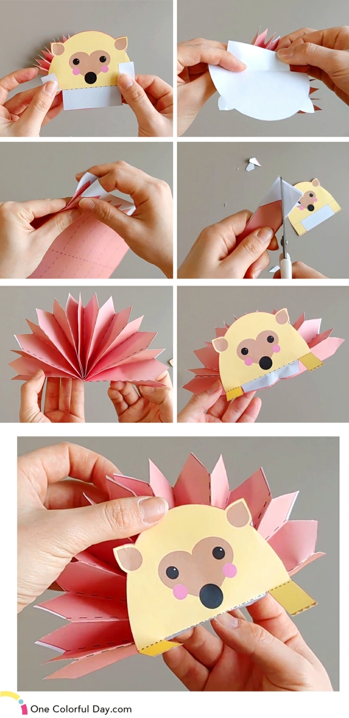 Origami Anleitung einfach, Igel aus Karton selbst basteln, einfache DIY Projekte für Kinder