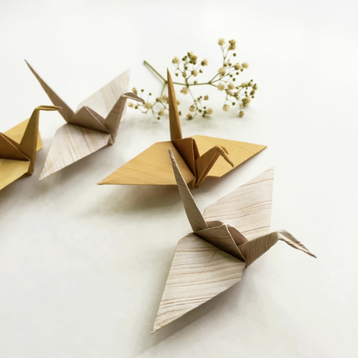 origami Vogel aus Papier selbst gemacht, vier gebastelte Vögel, falten mit Kindern anleitung 
