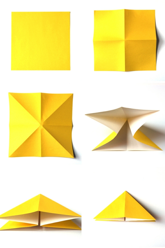 Anleitung zum basteln von Schmetterling aus Papier in gelb, origami tiere selbst falten