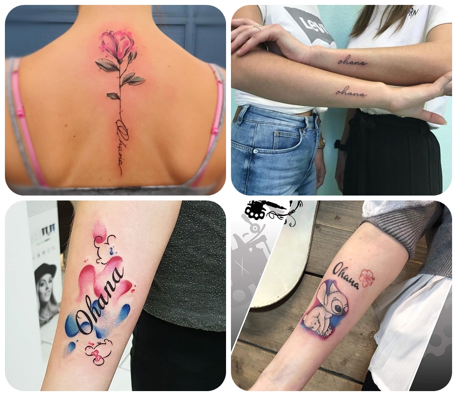 tattoo familie, tätowierungen für geshcwister, die besten desaigns für frauen, rosa blue am rücken