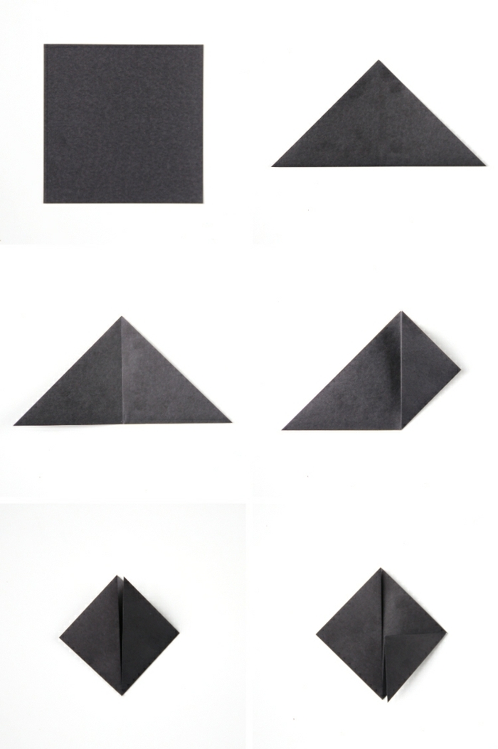 Origami Faltanleitung zum basteln von Dekoration für Cupcakes, schwarzes Blatt Papier, 
