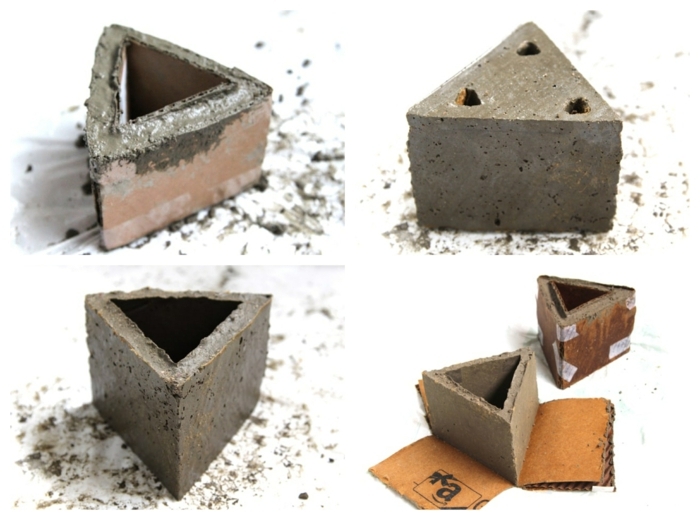 Beton Blumentopf, DIY Anleitung für Pflanzenbehälter in Form eines Dreiecks, Gefäße aus Beton selber machen, 