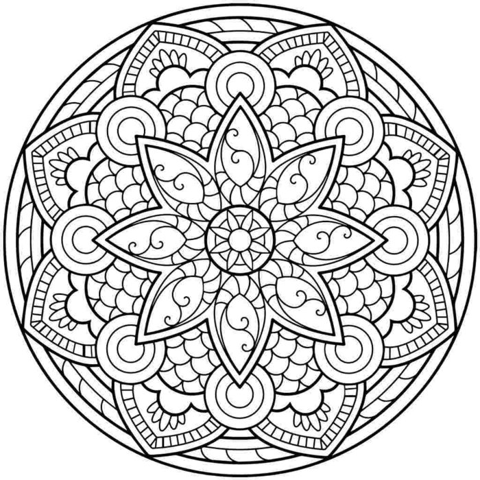 einfache Mandalas für Kinder, verschiedene Motive, Blumen in der Mitte, figurales Schaubild