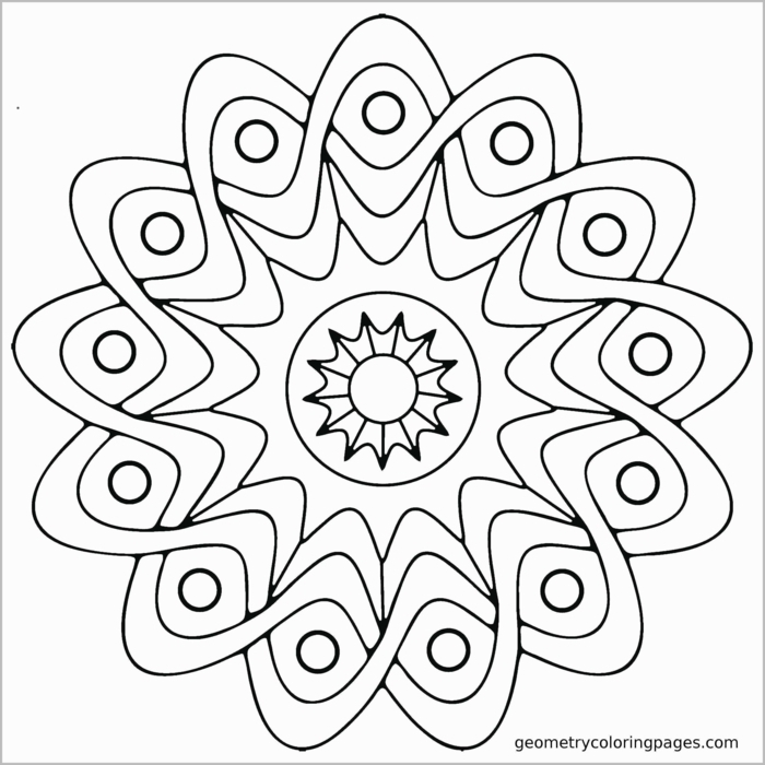 einfache Mandala Muster für Kinder, Bilder zum ausmalen, Figur von Sonne in der Mitte, geometrische Figuren