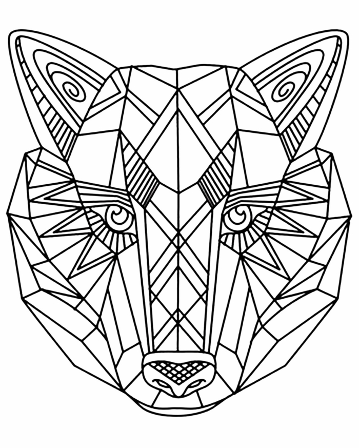 Figur von einem Wolf Tier, kostenlose Malvorlagen, Bild mit geometrischen Figuren zum ausmalen