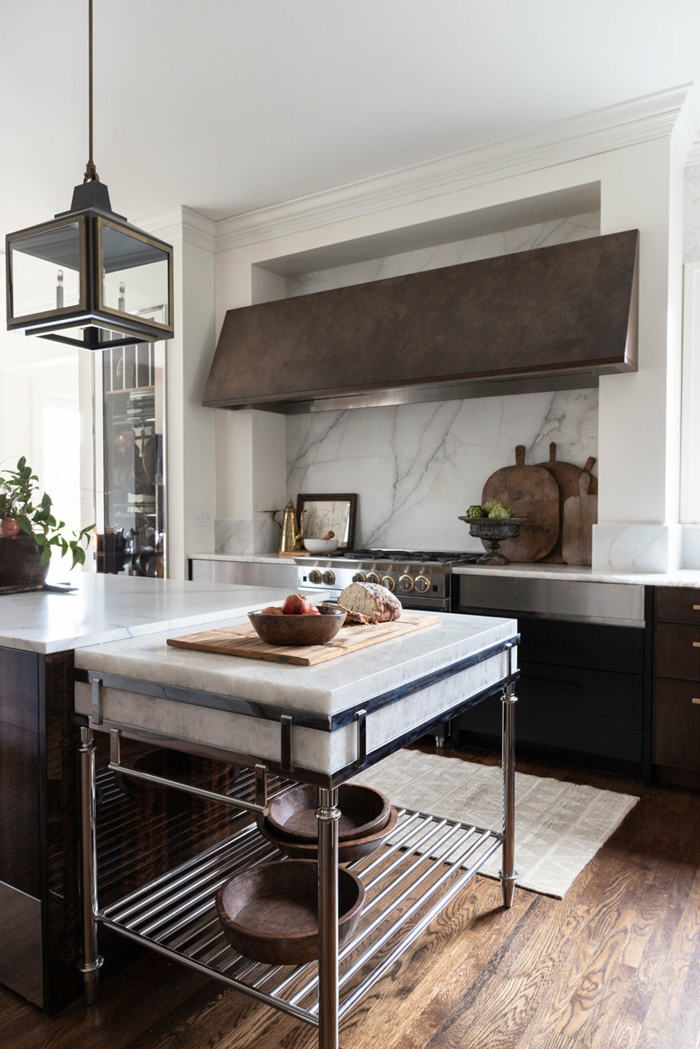 Moderne und minimalistische Einrichtung, Küchen Innenausstattung, neutrale Farbkombination aus grau weiß und schwarz