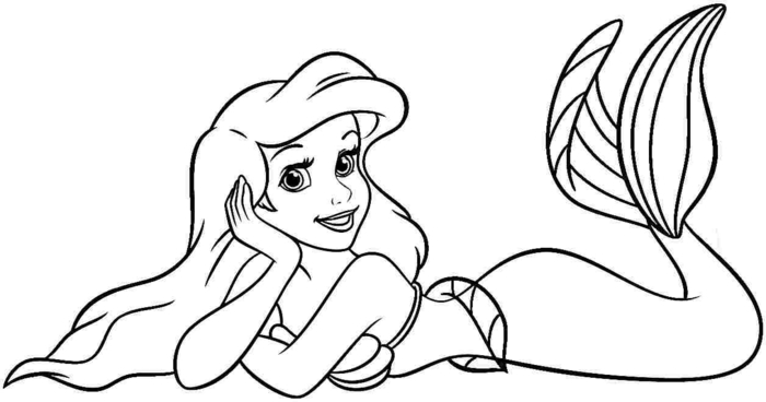 Die kleine Meerjungfrau Arielle, Mädchen mit langen Haaren und Fischschwanz, Ausmalbilder Disney