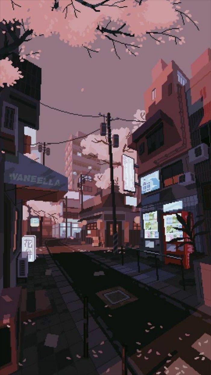 Aesthetic Anime Wallpaper, Stadt mit leeren Straßen, ästhetische Hintergrundbilder für Handy
