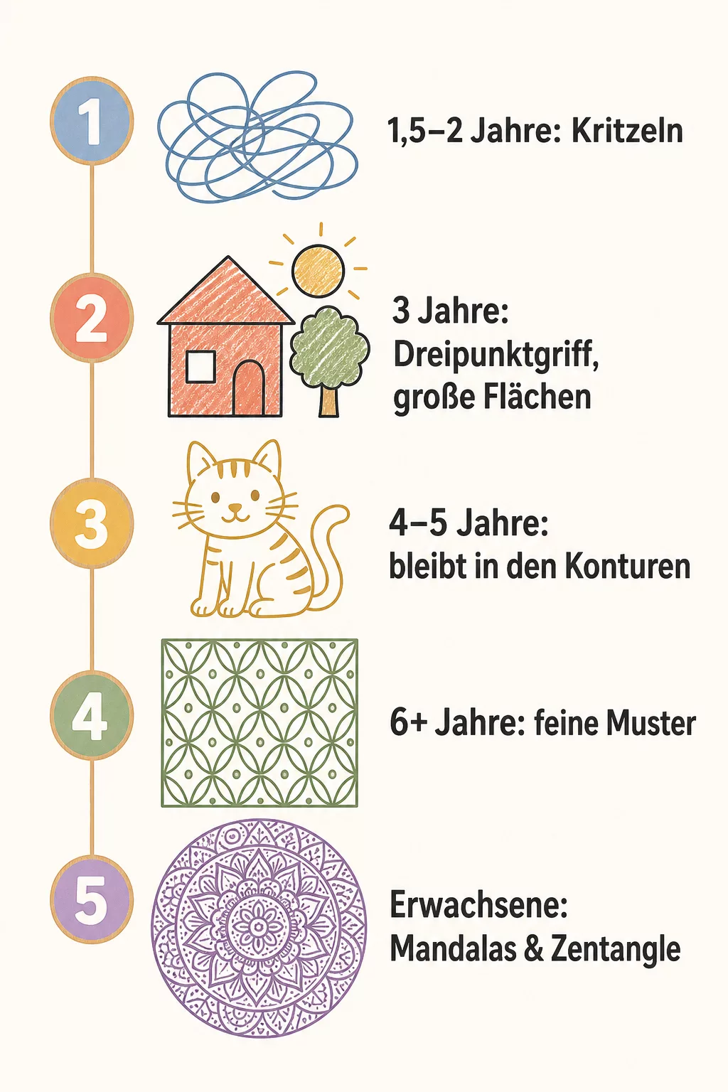 Infografik zur Altersleiter: passende Ausmal-Motive nach Alter