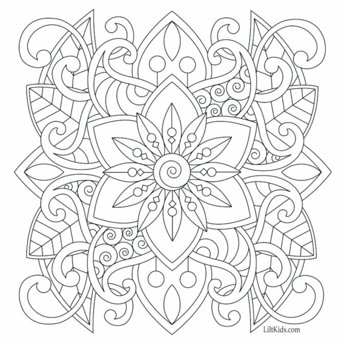 verschiedene Motive und Formen in einem Mandala Muster, schöne Bilder zum ausmalen