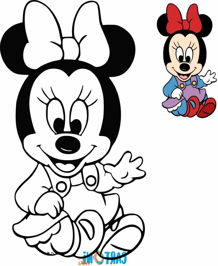 Baby Minnie Mouse mit einer Schleife im Haar, Musterbild zum ausmalen, Malvorlagen Kostenlos