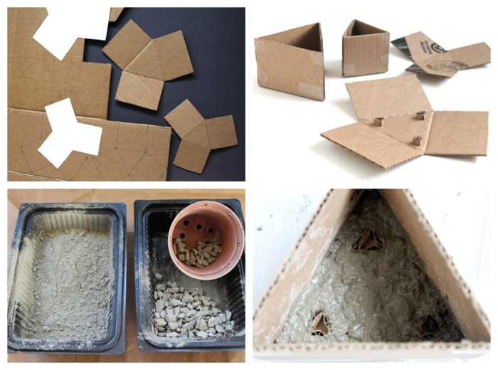 Pflanzbehälter aus Karton und Beton selbst machen, Blumenübertöpfe für Innen, DIY Anleitung