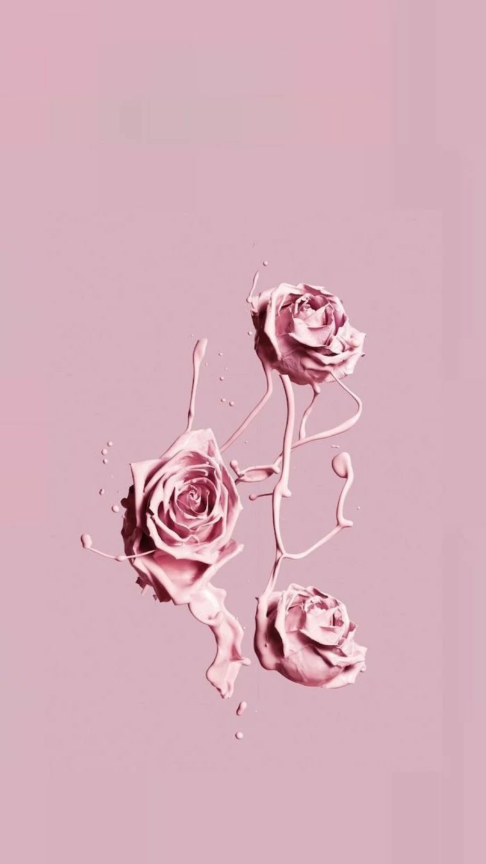 Aesthetic wallpaper iphone, drei animierte Rosen mit fließende aus ihnen Farbe, schöne Hintergrundbilder