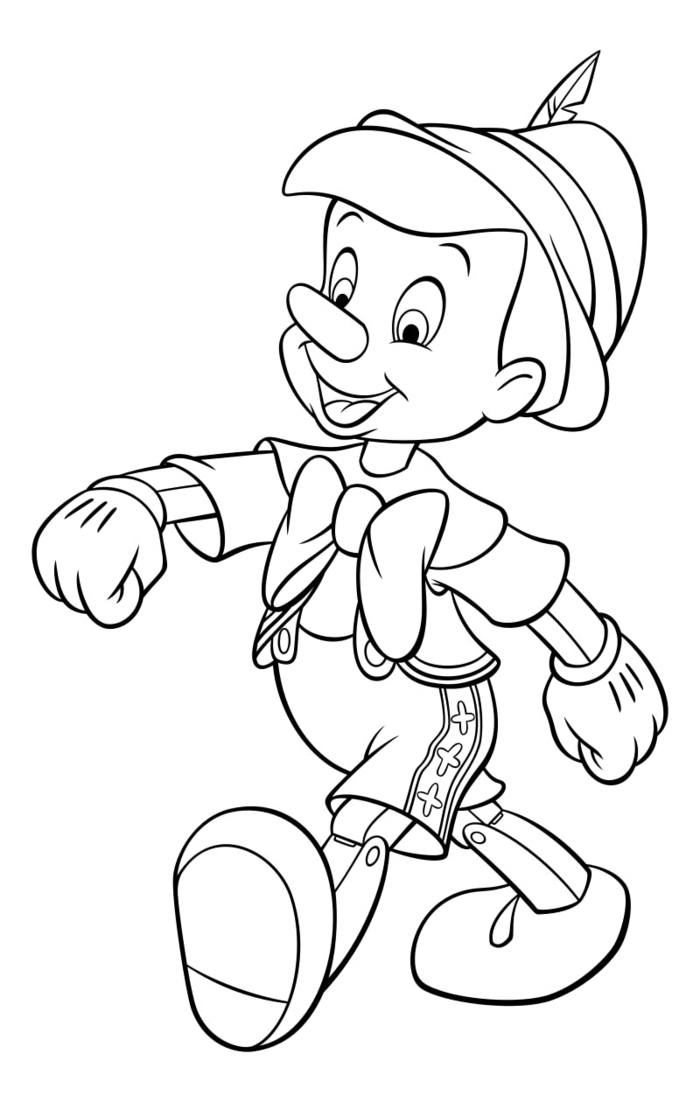 Walt Disney Figur Pinnochio, Ausmalbilder zum ausdrucken, Junge mit Schleife auf der Bluse