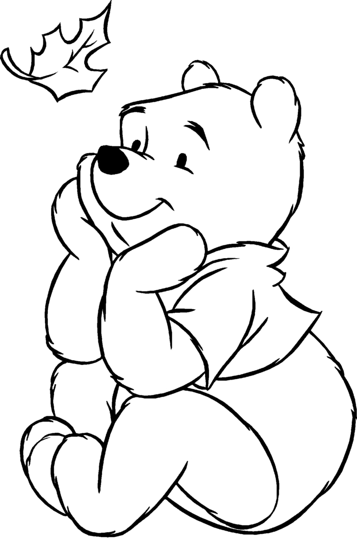 Winnieh the Pooh, Pu der Bär guckt ein fallendes Blatt, malvorlagen kostenlos downloaden