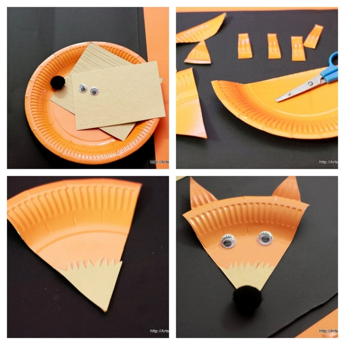 Bastelbedarf und DIY Anleitug zum Fuchs basteln mit Kindern aus Pappteller, Bastelideen für Kinder