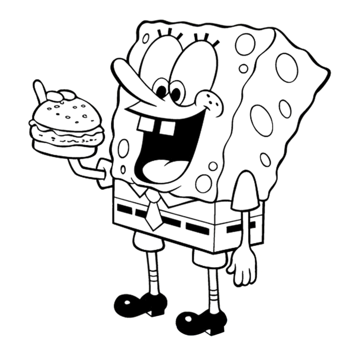 Spongebob Schwammkopf isst einen großen Burger, schöne Bilder zum nachmalen und ausmalen