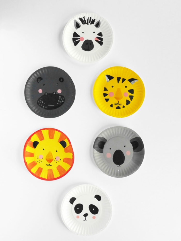 Tiere mit Pappteller basteln, Panda und Zebra, Löwe und Tiger, Koala und Hypo, DIY Ideen