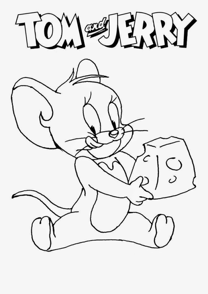 Tom und Jerry, Maus hält ein großes Stück Käse mit Löchern, malvorlagen kostenlos