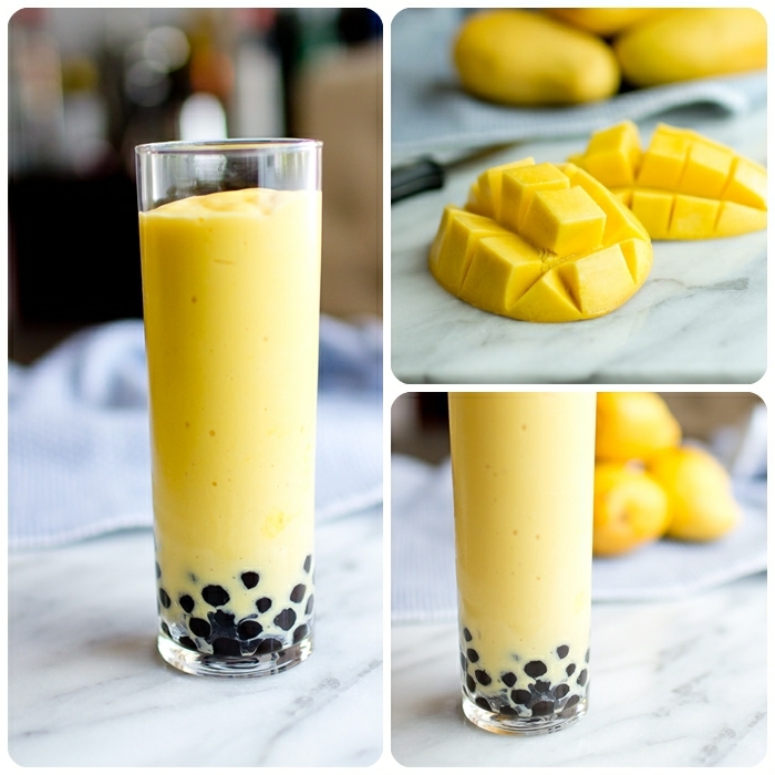bubble tea selber machen, rezept mit mango, sommergetränk mit milch und tapioca