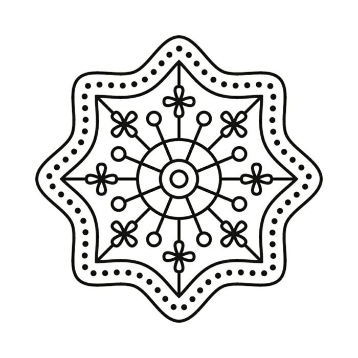 Mandalas für Kinder in der Form einer Blume mit anderen kleinen Blumen und Kreise, Malvorlagen zum ausdrucken