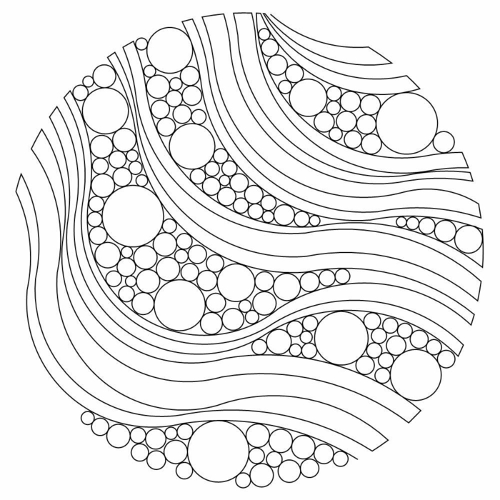Kreative Mandalas zum Ausdrucken, Muster mit Wellenformen und kleinen und großen Kreisen