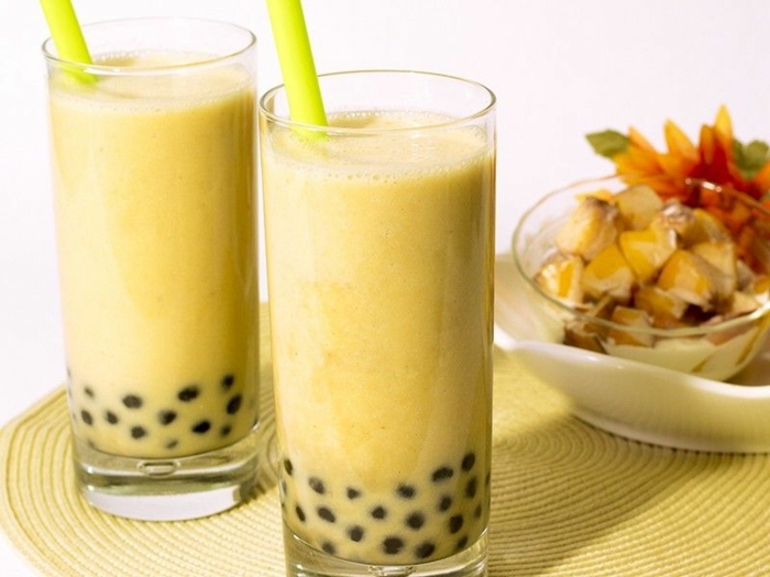 bubble tea rezept einfach und schnell, leckere milchgetränkt mit mango