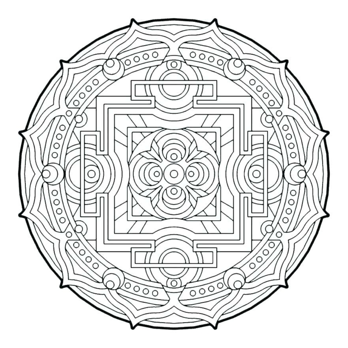 kreisförmiges Bild mit geometrischen Muster, Ausmalbilder zum ausdrucken mit Mandala Figuren