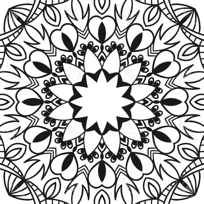 Mandala für Kinder, Frühlingsbilder zum Ausmalen, Blume in der Mitte einer Zeichnung, Herzen und geometrische Motive