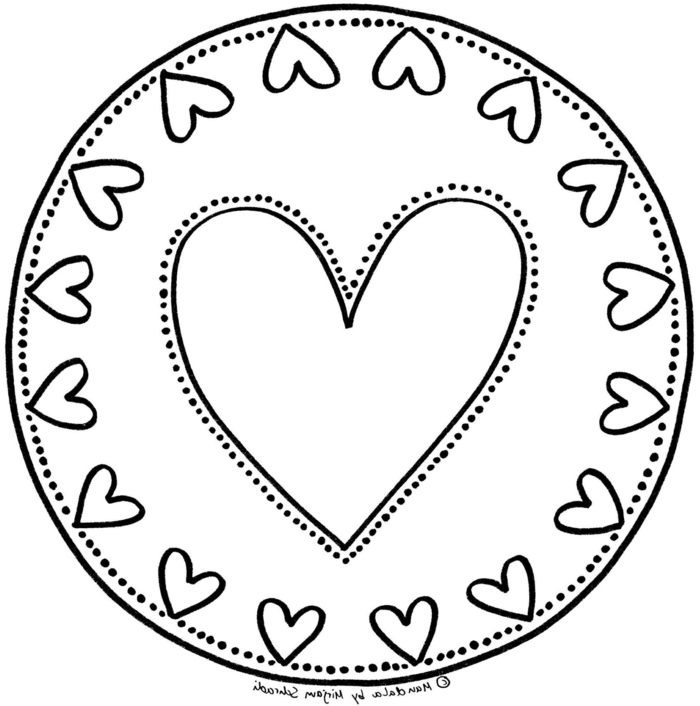 kreisförmiges Bild kleinen Herzen und einem großen Herz in der Mitte, Malvorlagen zum ausdrucken