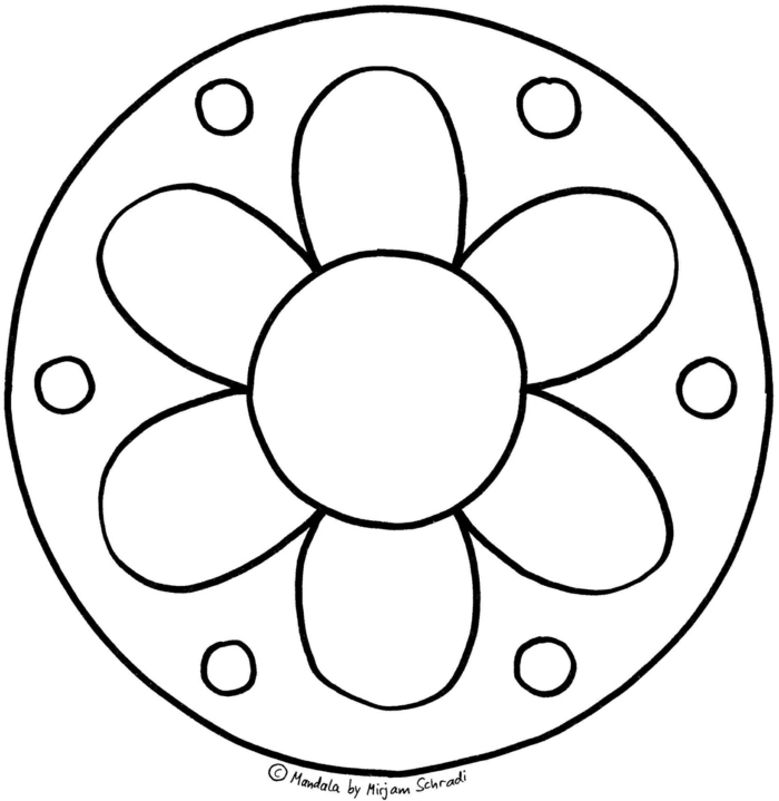 große Blume mit kleinen Kreisen, Ausmalbilder kostenlos Mandala, leichte Bilder zum ausmalen