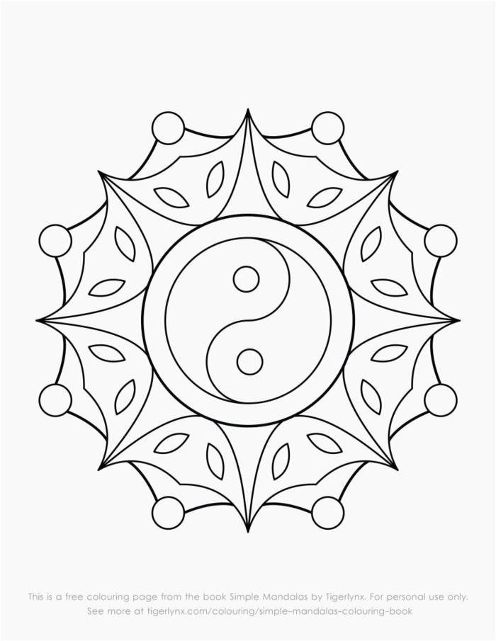 Yin Yan Zeichen in der Mitte eines Mandalas für Kinder, Ausmalbilder kostenlos ausdrucken