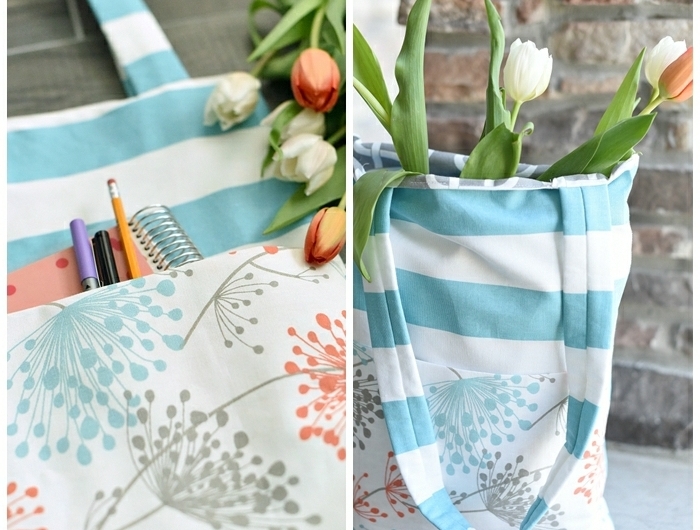 3 tasche nähen für dummies einfache handtasche in weiß und blau orange und weiße tulpen