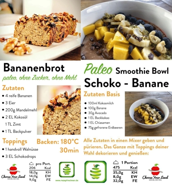 bannanenbrot und smoothie bowl mit shoko und banane paleo frühstück zwei rezepte leckere gerichte
