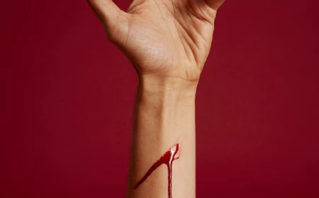 eine hand mit rotem kunstblut aus kakao und roter lebensmittelfarbe eine diy anleitung wie sie auswaschbares kunstblut selber machen