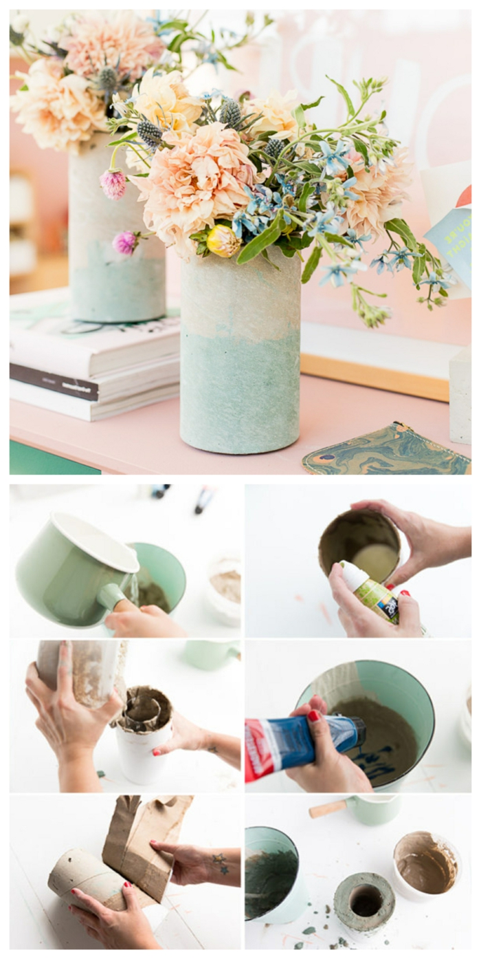 originelle Geschenke zum 50 Geburtstag selber machen, selbstgemachte Vase aus Ton mit DIY Anleitungen, schöne Blumen