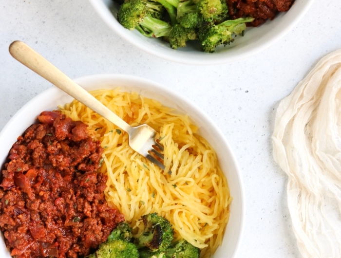 sloppy joe bowl was ist paleo ernährung steinzeitdiät gericht mit rindfleisch brokkoli und spaghettikürbis