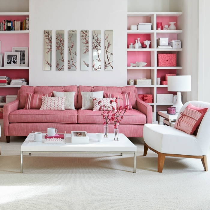4 wohnzimmer ideen wandgestaltung feminine einrichtung in rosa und weiß wohnzimmerdeko ideen kleines zimmer streichen