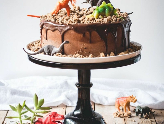 dinosaurier geburtstagsparty motto schokoladenkuchen lustige kuchen kindergeburtstag originelle ideen party geburtstag kinder