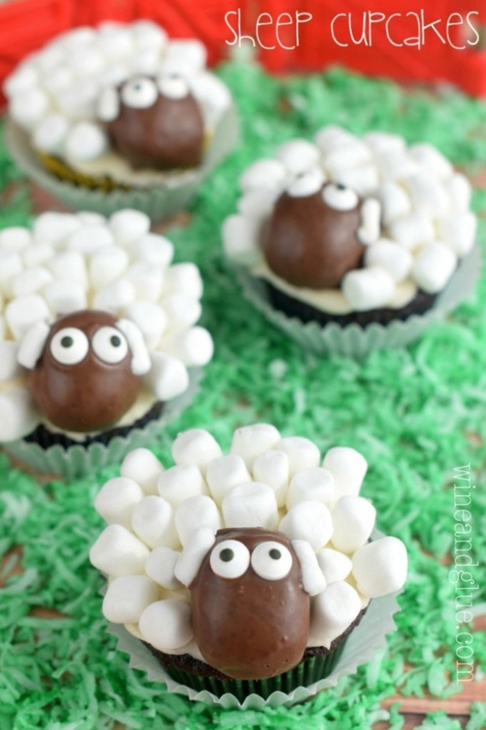 einfache tiere cupcakes ideen muffin rezept kinder weiß braune schafe lustige muffins für kindergeburtstag