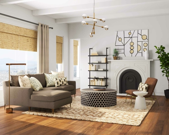 farben für wohnzimmer wohnung einrichten beispiele weiße wände boden aus holz graue sitzmöbel runder kaffeetisch