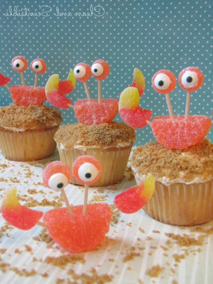 meerestiere cupcakes muffins verzieren für party kindergeburtstag lustige ideen für muffins leckere rezepte