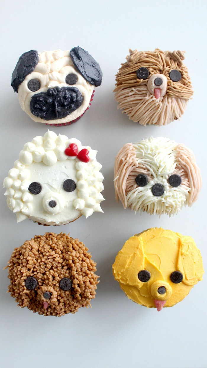 verschiedene ideen für verzieren von cupcake tiere hunde geburtstagskuchen kinder