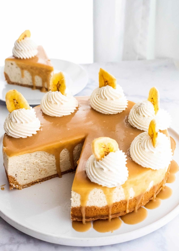 bananen kuchen rezept einfach cheesecake mit karamell bananenkuchen karamellkuchen frischkäsekuchen käsekuchen