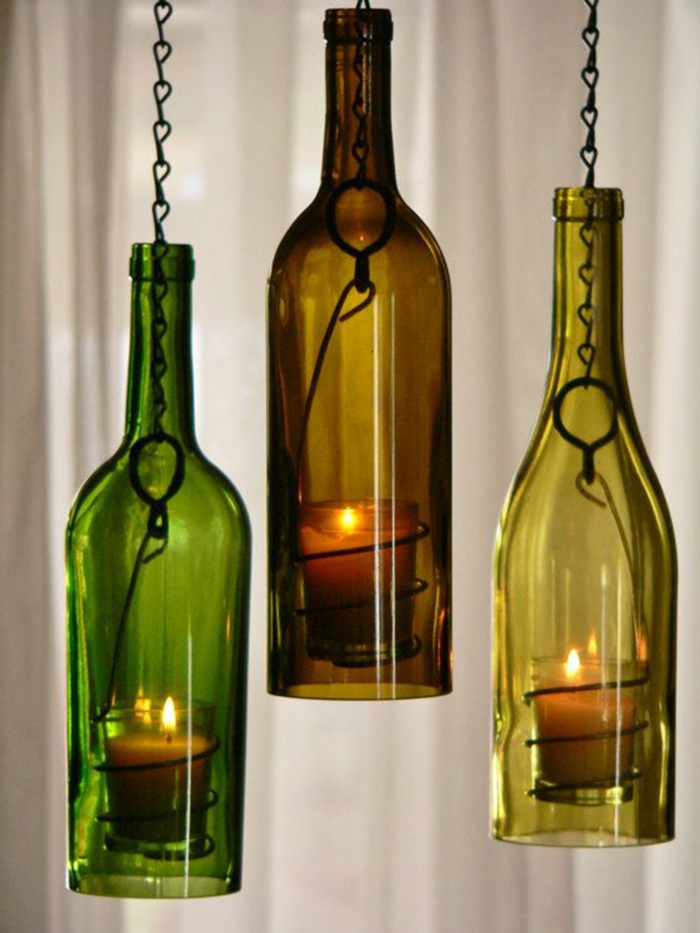 drei lampen aus alten weinflaschen upcycling glass ideen für nachhaltige geschenke für männer resized